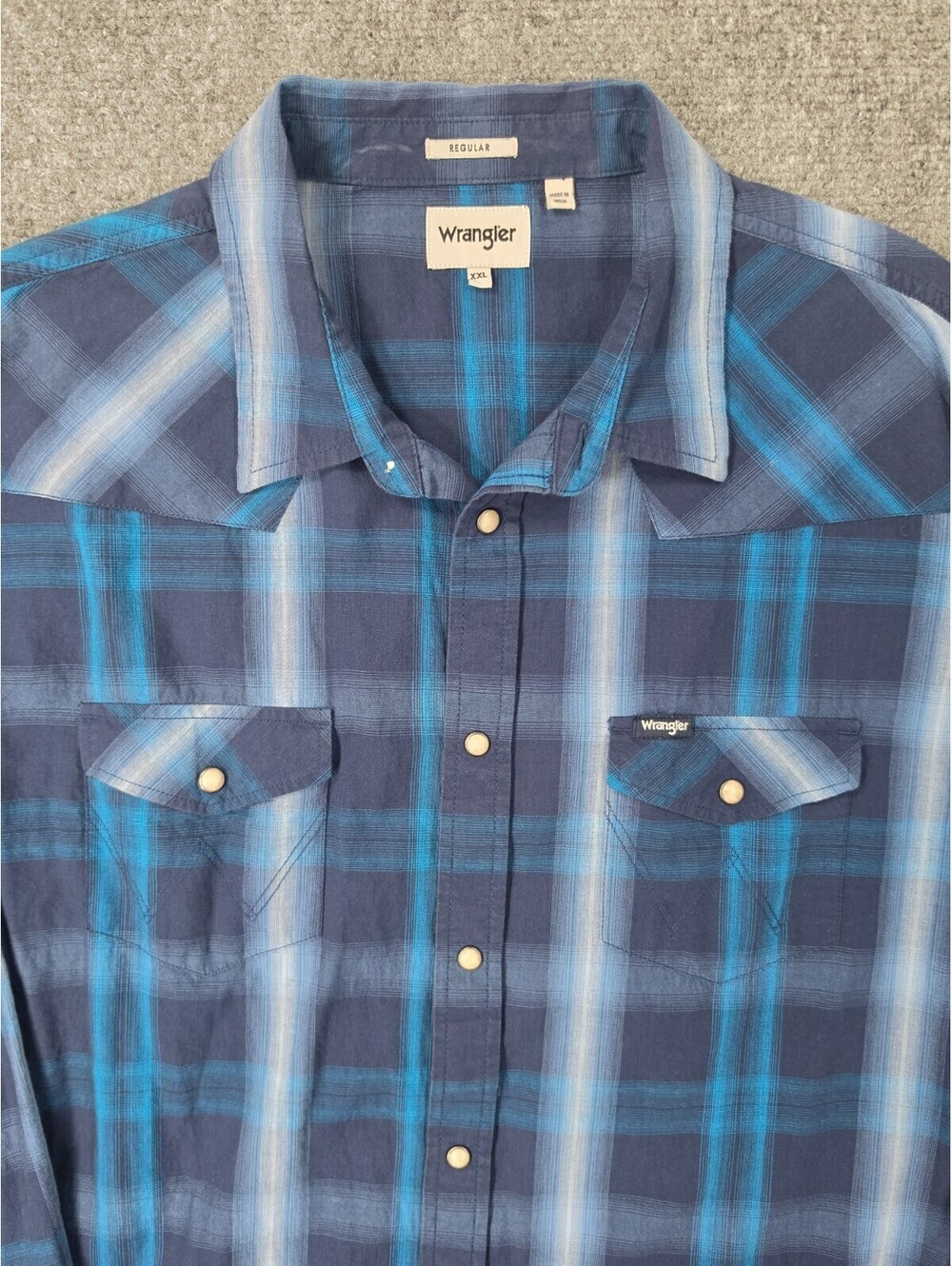 Wrangler Western Shirt Mens XXL Blue Plaid Pearl Snap Cowboy 100% Cotton
